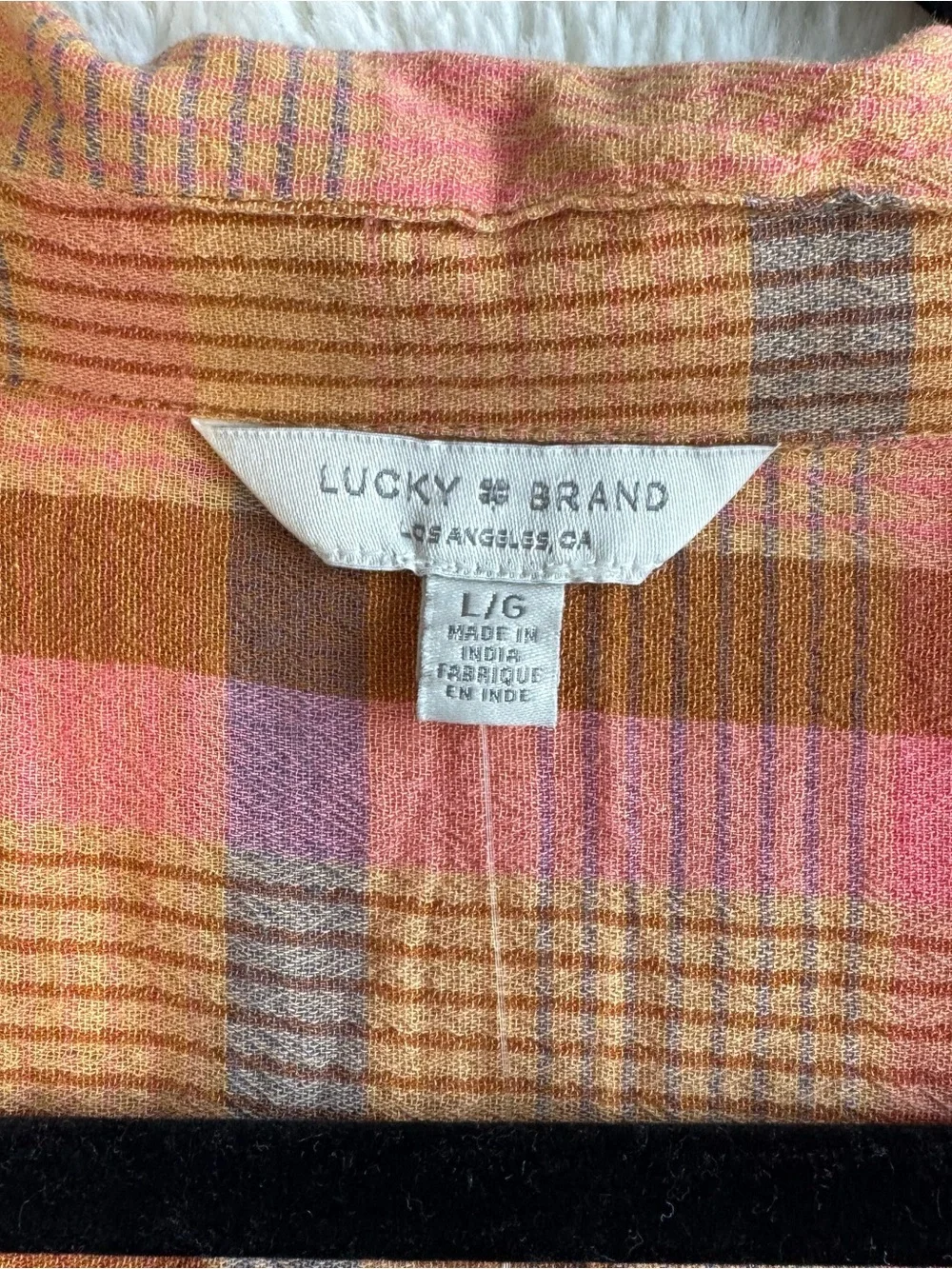 Lucky Brand Button Up Shirt Women’s Large Madras Plaid Western Cowgirl NEW